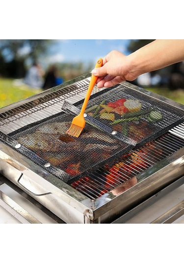 30x24cm Fiberglas Barbekü Izgara Torbaları Örgü Kese Isıya Dayanıklı Barbekü Et Sebze Izgara Çantası Bpa İçermez, Fda Sertifikalı - Siyah