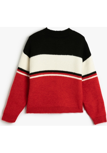 Koton Kazak Yuvarlak Yaka Renk Bloklu Yazı Detaylı Kırmızı 4wkg90018ht 4WKG90018HT401 Kırmızı