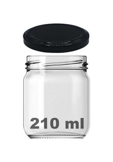 Afracam 210 Ml Metal Kapaklı Şeffaf Cam Kavanoz Siyah