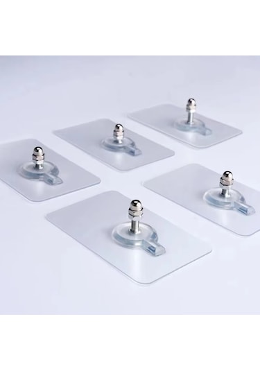 Ultra Güçlü Vantuzlu Askı 5 Adet, Banyo Mutfak Raf Fotoğraf Çerçeve Askısı, Vantuzlu Çivi Şeffaf