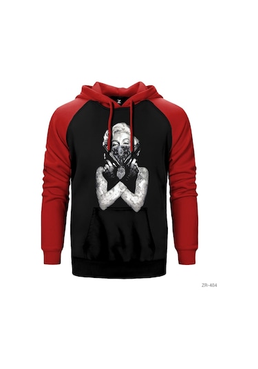 Marilyn Monroe Gangsta Kırmızı Reglan Kol Kapüşonlu Unisex Sweatshirt Kırmızı