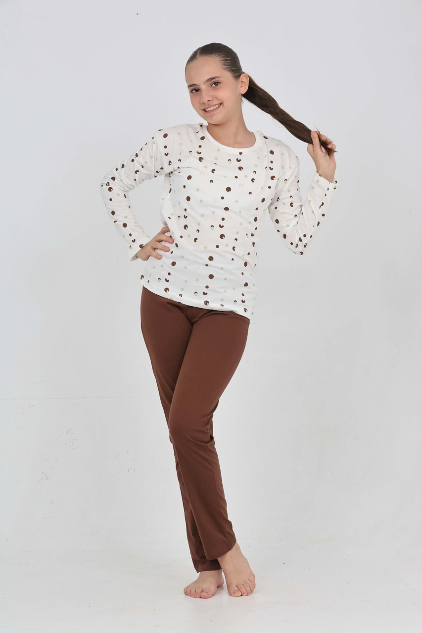 Toontoy Kız Çocuk Karma Baskılı Pijama Takım Kahve