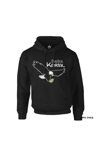 Baba Kartal Siyah Erkek Fermuarsız Kapşonlu
