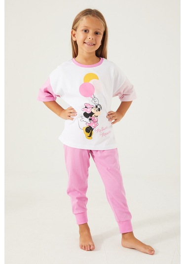 Minnie Mouse Ballons Beyaz Kız Çocuk Kısa Kol Pijama Takım Beyaz