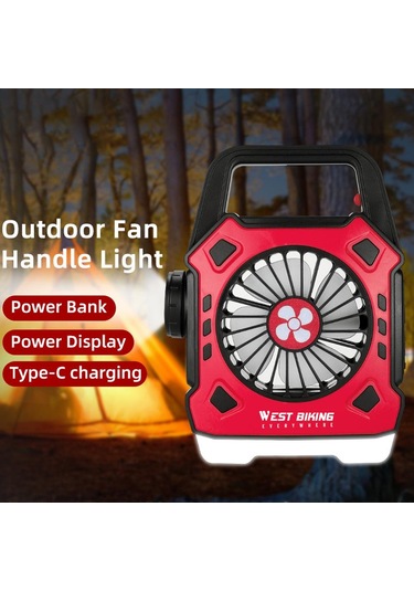 Çok İşlevli Kamp Fanı Açık Hava Taşınabilir Hafif Hızlı Şarj El Lambası Elektrikli Fan Mavi