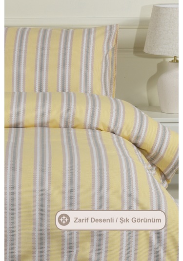 Elart Scatt Nevresim Takımı Tek Kişilik Lastikli Çarşaf 160x220 Cm Ekru Ekru