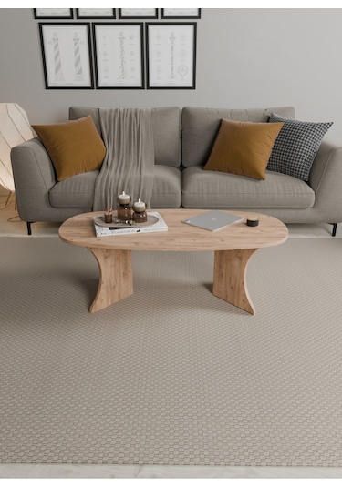 Oval Orta Sehpa Geniş Yüzeyli, Stabil Ayaklı Modern Salon Sehpası Atlantik Çam