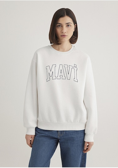 Mavi - Mavi Logo Baskılı Beyaz Sweatshirt 1611192-70057 Beyaz