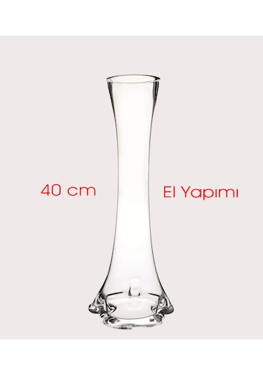 El Yapımı Fil Ayağı Vazo Cam Vazo 40cm İnce Belli Vazo Şeffaf Ren