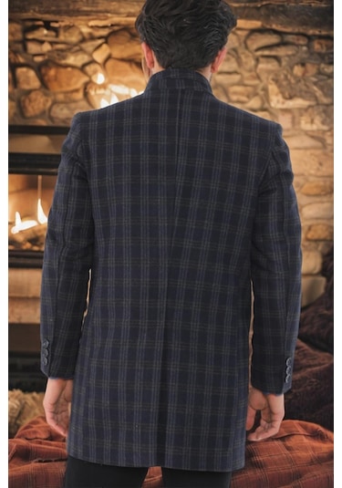 Plt8370 Dewberry Erkek Palto-Desenli Açık Lacivert-Desenli Açık Lacivert