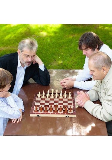 Vkemall 3'ü 1 Arada Ahşap Satranç Dama Tavla Seti Taşınabilir Ahşap Satranç Seti Yetişki