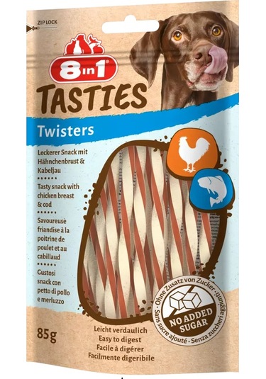 8in1 Tasties Twisters Tavuk Ve Balıklı Köpek Ödülü 85 Gr.