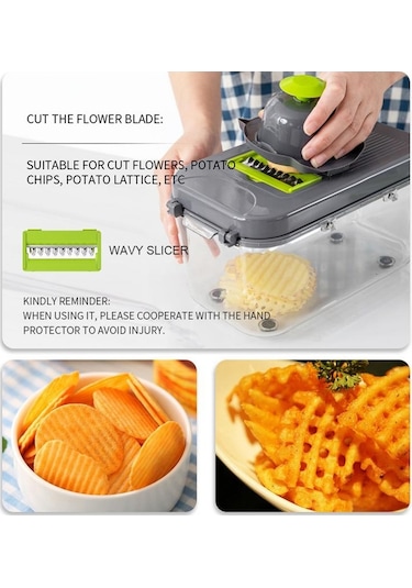 Cbtx 22'si 1 Arada Çok Fonksiyonlu Gıda Parçalayıcı Rende Soğan Dicer Sebze Kesici, 13 Paslanmaz Çelik Bıçaklı Gri