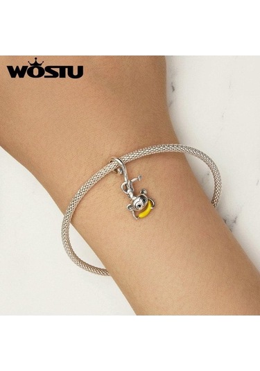 Novahub 925 Ayar Gümüş Maymun Muz Charm Boncuk Kolye Bilezik İçin Gümüş