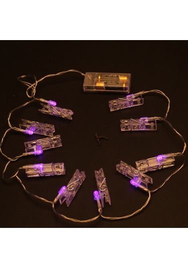 Ximistore9 Mor 10 Led Fotoğraf Klipsli Işık Zinciri - Ev İçi Bayram Dekorasyonu, Noel Ağacı Işıları, Enerji Tasarruflu, Kolay Kurulum