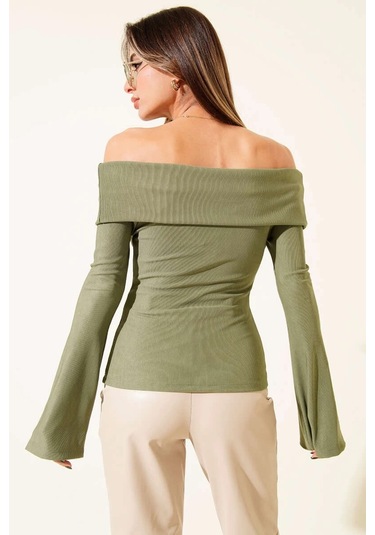 Omzu Açık Fermuarlı Bluz Haki T4330 Haki