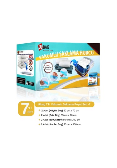 7'li Vakumlu Poşet Seti -7 Oda Toparlama Vakumlu Hurç - Vakumlu Torba Şeffaf