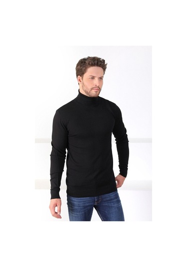 Ferraro Siyah Balıkçı Yaka Pamuk Kazak Siyah