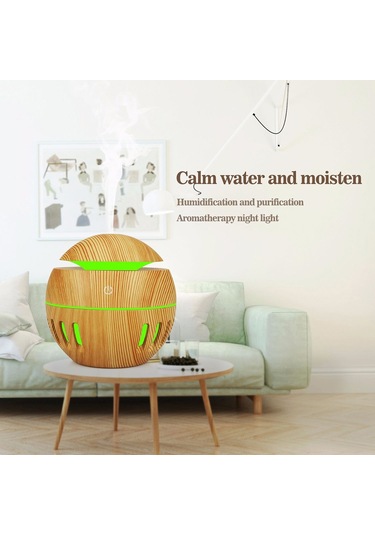Ahşap Tahıl Usb Delikli Nemlendirici Yedi Renkli Aromaterapi Lambası Uzaktan Kumanda İle Otomatik Alkol Püskürtücü Pembe