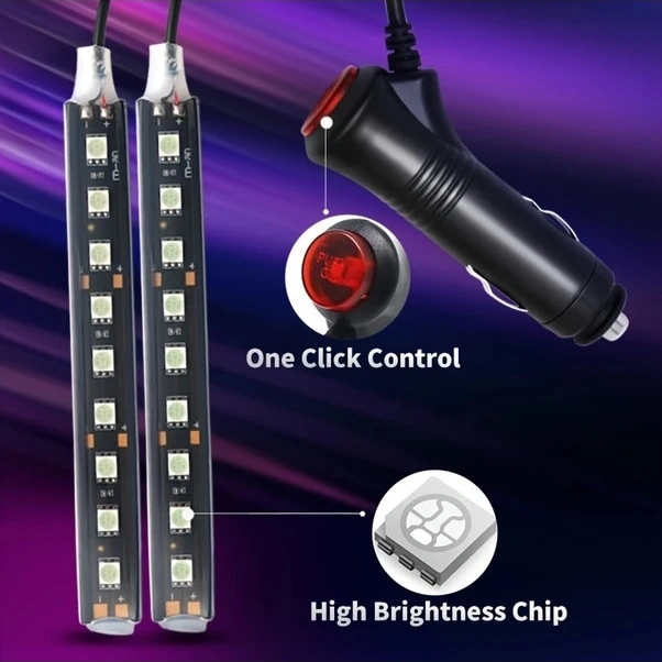 Trendooze 12v Araç İçi Led Zemin Aydınlatma Neon Dekor Şerit Mavi Renk Turcoshop11 2 Adet Araç Aksesuarları