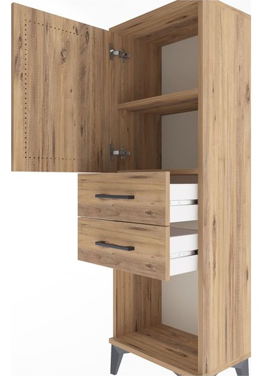 Arges Dolap 2 Raflı 2 Çekmeceli Tek Kapaklı 44x30x134 Çam-çam Atlas Çam