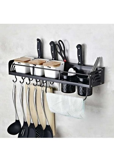 Dancemonkey Mutfak Kaliteli Fonksiyonlu Duvara Monte Saklama Rafı Siyah