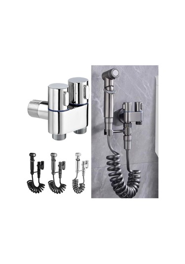 Qianfan El Tipi Bide Püskürtme Kiti - Çift Çıkışlı Açılı Valf Gümüş