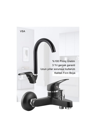 Vsa Siyah Robot Yağmurlama Duş Seti Mix Siyah Banyo Lavabo Bataryası Seti Diğer