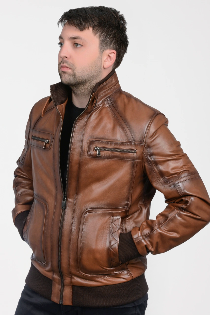 Derije Asensio Hakiki Deri Erkek Taba Mont