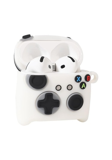 Apple Airpods Pro 3. Nesil 2025 Uyumlu Figürlü Silikon Kılıf Anahtarlıklı Kılıf Beyaz - Siyah