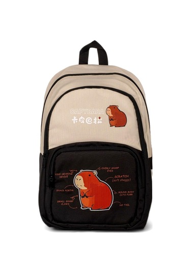 Sincap Baskılı Çocuk Unisex Krem Siyah Sırt Çantası Pwcnt015 Krem Siyah