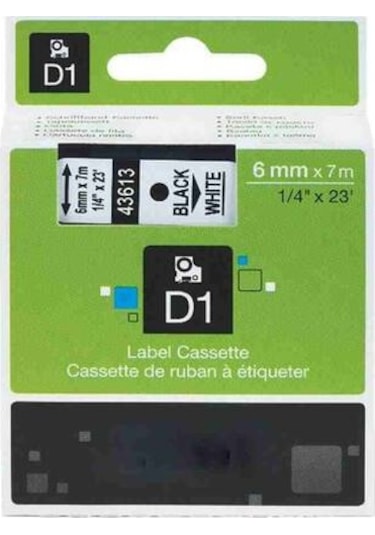 Dymo 43613 D1 Yedek Şerit 6MMx7M Beyaz-Siyah