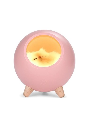 Yeiuyi7 Kedi Bebek İle Yatak Odası Dekorasyon Kedi Evi Şekli Gece Lambası Pembe