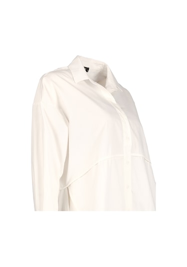 Ysatis Minimalist Oversize Uzun Kol Gömlek Yaka Kadın Gömlek Beyaz