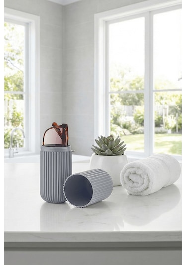 Gri - Seyahat Tipi Diş Fırçası, Makyaj Malzemesi Saklama Kabı, Çok Amaçlı Aksesuar Organizeri Gri