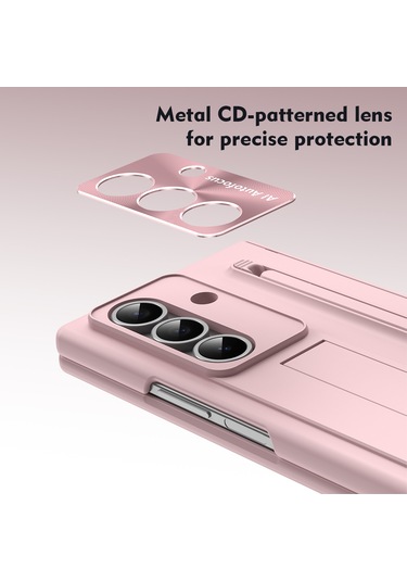 Samsung Galaxy Uyumlu Z Fold7 5g Kılıf Pc Cep Telefonu Kılıfı, Ayaklı Ve Kalemli - Pembe Pembe