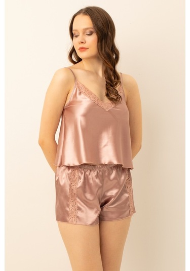 Doremi Saten Güpürlü Ayarlanabilir Askılı Şortlu Takım