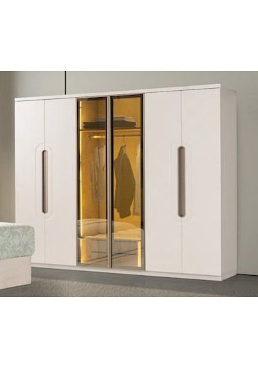 Fiabella Mdf Membran 6 Kapaklı Reflekte Camlı Gardırop ve Yatak Odası Takımı