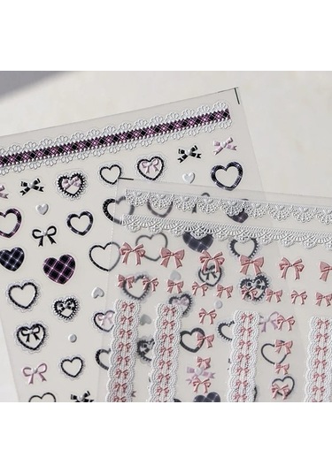 Flybuy 1 Adet 5d Kabartma Kawaii Dantel Nail Art Etiketler Pembe Yay Kalp Ts-3593