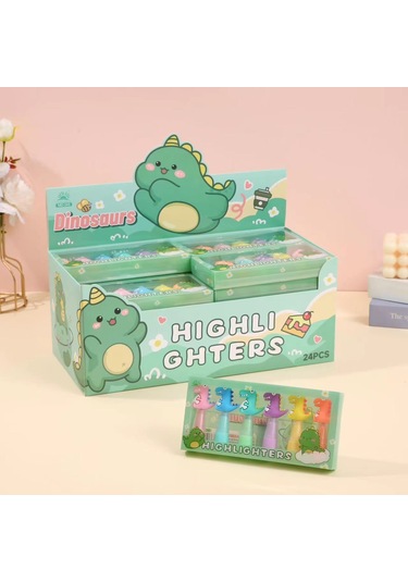 Highlighter Fosforlu Kalem 6'lı Set Dinazor Desenli Çok Renkli