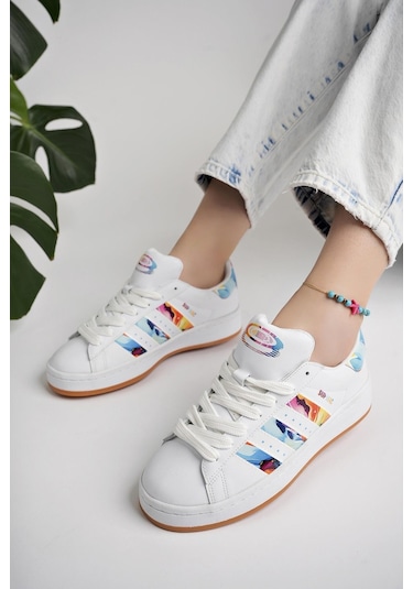 Muggo Flower Garantili Kadın Ortopedik Günlük Bağcıklı Yürüyüş Koşu Sneaker Spor Ayakkabı 001