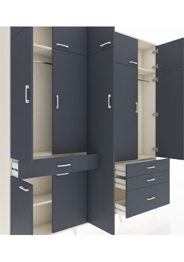 Arges Dolap 11 Raflı 4 Çekmeceli 2 Askılı 220x30x243 Aytaşı-antrasit/antrasit Antrasıt/antrasıt