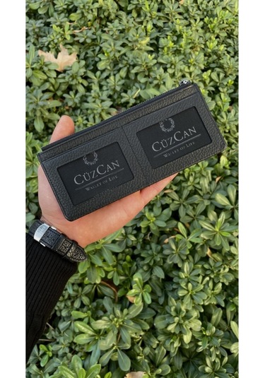 Mat Black Peony Hakiki Deri Telefon Cüzdanı Siyah