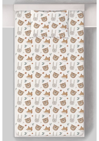 Organik Tek Kişilik Lastikli Çarşaf Seti - Sevimli Yüzler Renkli