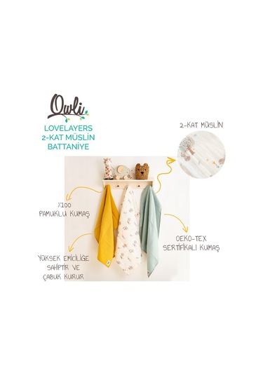 Owli Lovelayers 2 Kat 3'lü Müslin Set Forest 70x70 Cm Ekru