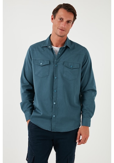 Buratti Pamuklu Regular Fit Çift Cepli Erkek Gömlek Cf24W116927 Petrol