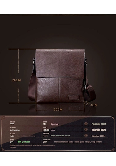 2'li Erkek Omuz Çantası Seti - Koyu Kahve Koyu Kahverengi