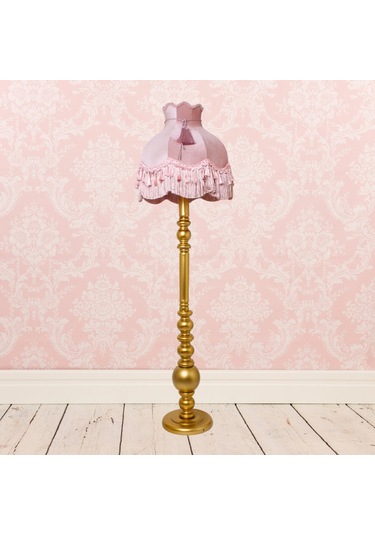 Vintage Ahşap Gold Ayak Pudra Pembe Lambader Püskül Süsleme 170x45cm Lm10422 Pembe