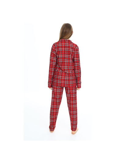 Kız Çocuk Ekose Pijama Takımı 12164 Bordo