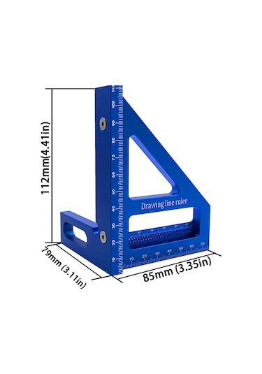 Reedark Alüminyum Ahşapçılık Ölçü Cihazı - 45/90 Derece Açı Ölçümü, Çizim Ve Kalibrasyon İşlevi - Siyah